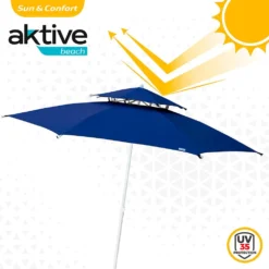 Aktive Octagonal Parasol 280 Cm Metal Pole With Double Roof And UV30 Protection -Blue Wave aktive octagonal parasol 280 cm metal pole with double roof and uv30 protection 2