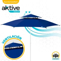 Aktive Octagonal Parasol 280 Cm Metal Pole With Double Roof And UV30 Protection -Blue Wave aktive octagonal parasol 280 cm metal pole with double roof and uv30 protection 4