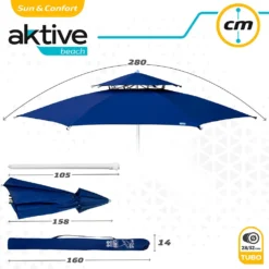 Aktive Octagonal Parasol 280 Cm Metal Pole With Double Roof And UV30 Protection -Blue Wave aktive octagonal parasol 280 cm metal pole with double roof and uv30 protection 6