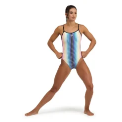 Arena Cricle Stripe Lace Back Swimsuit -Blue Wave arena cricle stripe lace back swimsuit 2