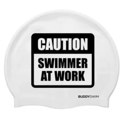 Caution Swimmer At Work Silicone Swimming Cap