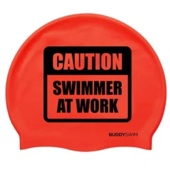 Caution Swimmer At Work Silicone Swimming Cap