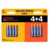 Kodak Max AAA LR6 Alkaline Batteries 8 Units