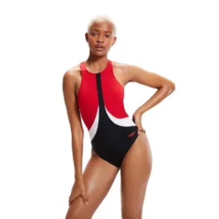 Speedo Colourblock High Neck Swimsuit
