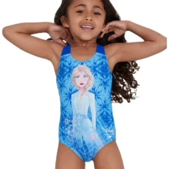 Speedo Disney Fozen 2 Elsa Digital Placement Swimsuit -Blue Wave speedo disney fozen 2 elsa digital placement swimsuit 4