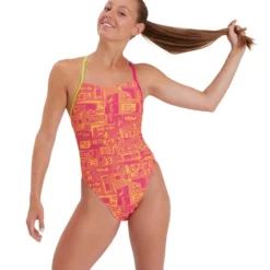 Speedo Ransom Logo Allover Tie-Back Swimsuit -Blue Wave speedo ransom logo allover tie back swimsuit 4