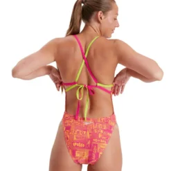 Speedo Ransom Logo Allover Tie-Back Swimsuit -Blue Wave speedo ransom logo allover tie back swimsuit 5