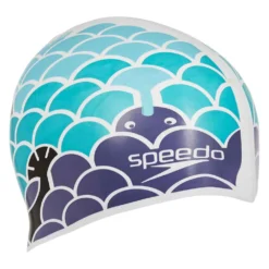 Speedo Slogan Printed Swimming Cap -Blue Wave speedo slogan printed swimming cap 2