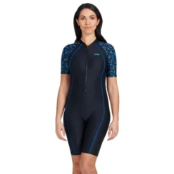 Zoggs Kneesuit Sleeve Print Swimsuit