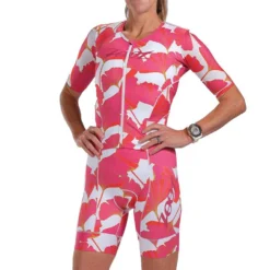 ZOOT Aero Full Zip Blooms Short Sleeve Trisuit